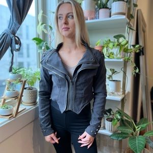 Ya Los Angeles Moto Faux Suede Studded Crop Jacket